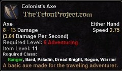 In-game tooltip for Colonist's Axe