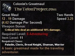 In-game tooltip for Colonist's Greatmaul