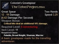 In-game tooltip for Colonist's Greatspear