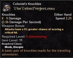 In-game tooltip for Colonist's Knuckles