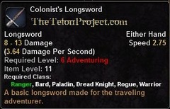 In-game tooltip for Colonist's Longsword