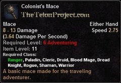 In-game tooltip for Colonist's Mace