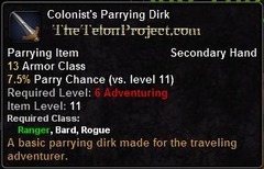 In-game tooltip for Colonist's Parrying Dirk