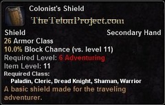 In-game tooltip for Colonist's Shield