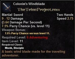 In-game tooltip for Colonist's Windblade