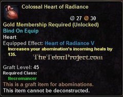 In-game tooltip for Colossal Heart of Radiance