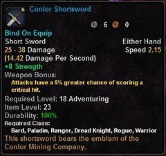 In-game tooltip for Conlor Shortsword