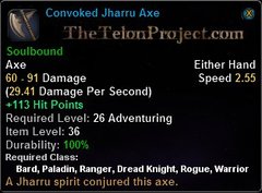 In-game tooltip for Convoked Jharru Axe