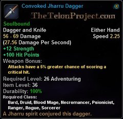 In-game tooltip for Convoked Jharru Dagger