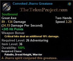 In-game tooltip for Convoked Jharru Greataxe