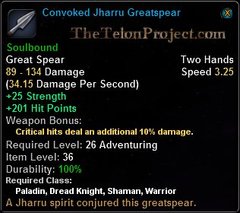 In-game tooltip for Convoked Jharru Greatspear