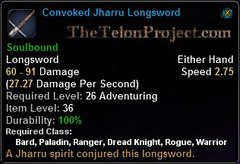 In-game tooltip for Convoked Jharru Longsword