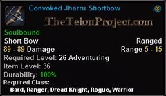 In-game tooltip for Convoked Jharru Shortbow