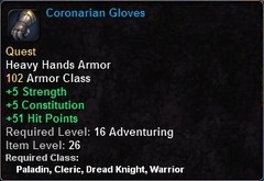 In-game tooltip for Coronarian Gloves