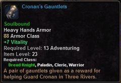 In-game tooltip for Cronan's Gauntlets