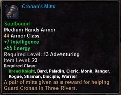 In-game tooltip for Cronan's Mitts