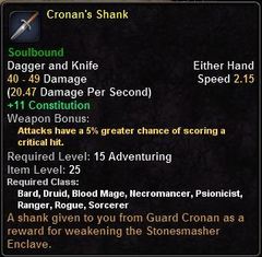 In-game tooltip for Cronan's Shank
