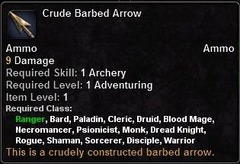 In-game tooltip for Crude Barbed Arrow