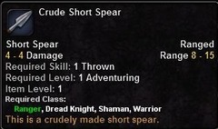 In-game tooltip for Crude Short Spear