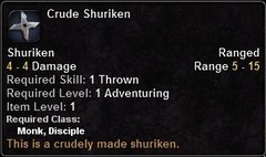 In-game tooltip for Crude Shuriken