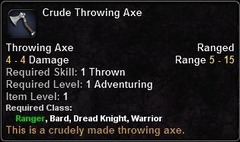 In-game tooltip for Crude Throwing Axe