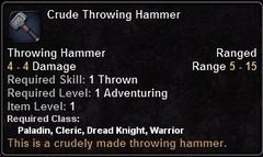 In-game tooltip for Crude Throwing Hammer