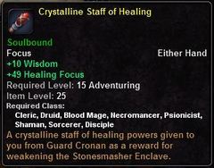 In-game tooltip for Crystalline Staff of Healing
