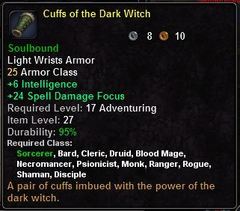 In-game tooltip for Cuffs Of The Dark Witch
