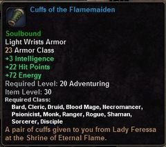 In-game tooltip for Cuffs of the Flamemaiden