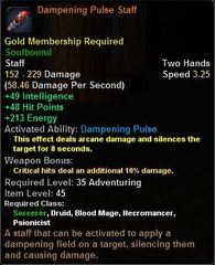 In-game tooltip for Dampering Pulse Staff