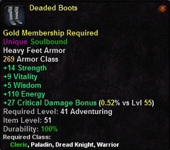 In-game tooltip for Deaded Boots