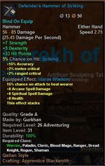 In-game tooltip for Defender's Hammer Of Striking