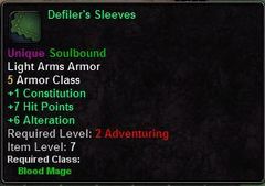 In-game tooltip for Defiler's Sleeves
