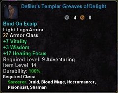 In-game tooltip for Defiler's Templar Greaves of Delight