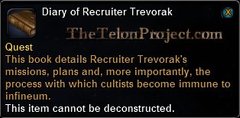 In-game tooltip for Diary Of Recruiter Trevorak