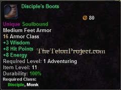 In-game tooltip for Disciple's Boots