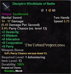 In-game tooltip for Disciple's Windblade of Battle