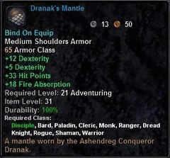 In-game tooltip for Dranak's Mantle