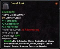 In-game tooltip for Dreadcloak