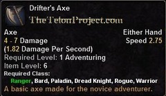 In-game tooltip for Drifter's Axe