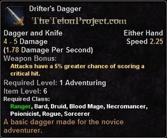 In-game tooltip for Drifter's Dagger