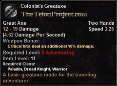 In-game tooltip for Drifter's Greataxe