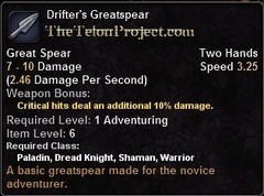In-game tooltip for Drifter's Greatspear