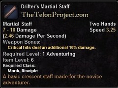 In-game tooltip for Drifter's Martial Staff