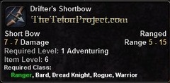 In-game tooltip for Drifter's Shortbow