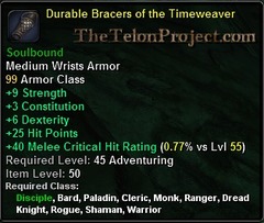 In-game tooltip for Durable Bracers of the Timeweaver