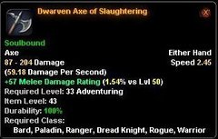 In-game tooltip for Dwarven Axe of Slaughtering