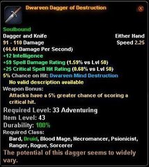 In-game tooltip for Dwarven Dagger of Destruction