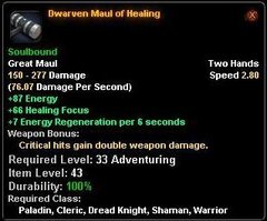 In-game tooltip for Dwarven Maul of Healing