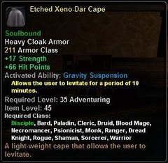 In-game tooltip for Etched Xeno-Dar Cape